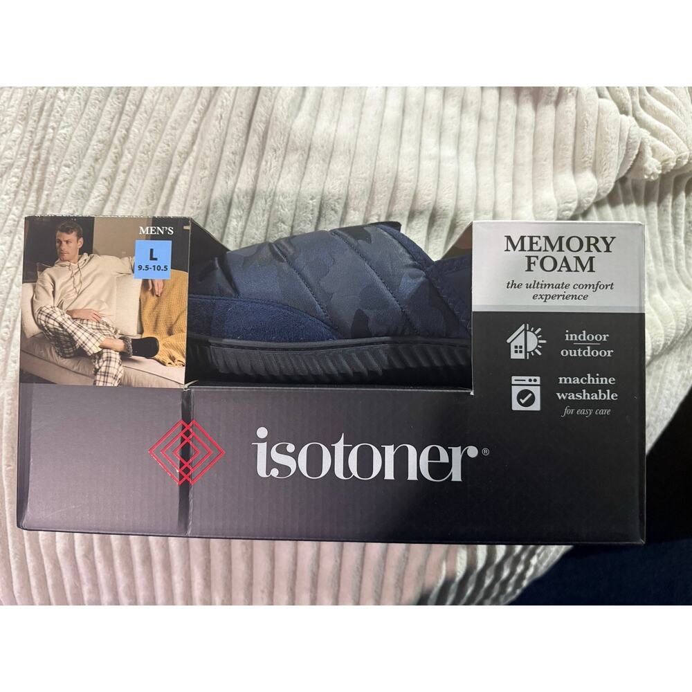 Isotoner Men’s Memory Foam Slippers Blue Size L 9.5-10.5 New In Box